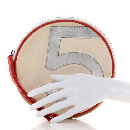 Chanel Canvas Metallic Calfskin N°5 Round Wristlet Clutch Beige Red Blue 2 of 10