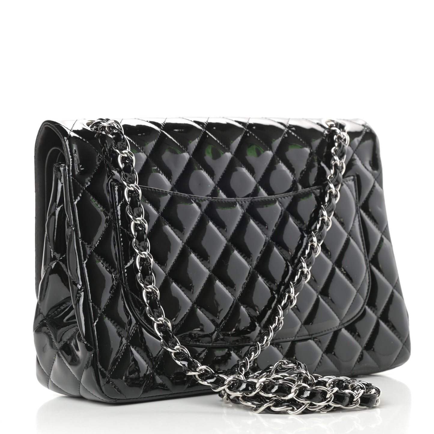 Patent Quilted Jumbo Double Flap Black