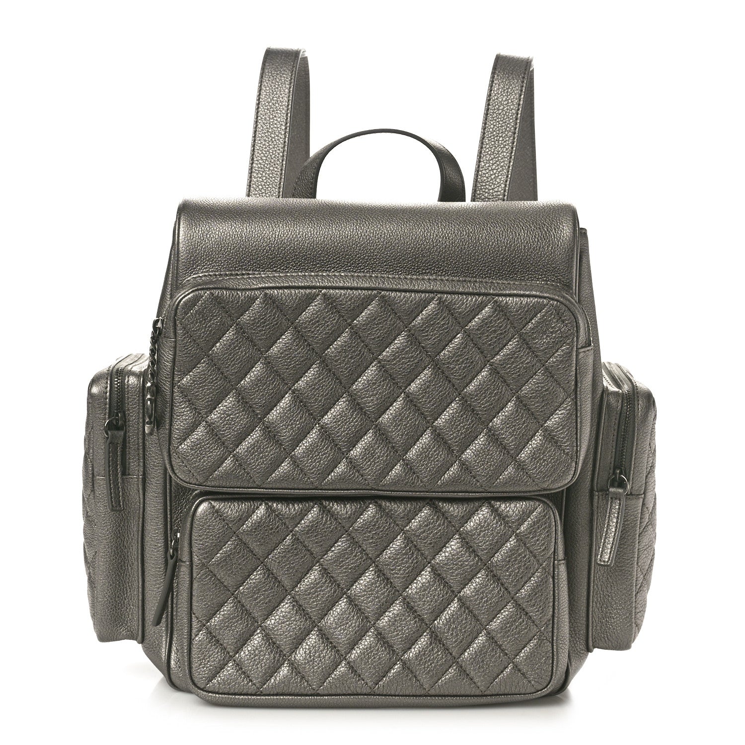 Chanel Metallic Grained Calfskin Quilted Large Casual Rock Backpack Charcoal 1 of 10