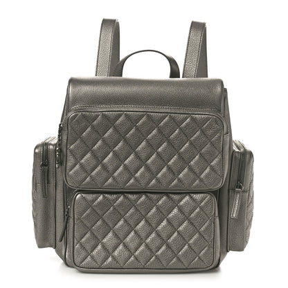 Chanel Metallic Grained Calfskin Quilted Large Casual Rock Backpack Charcoal 1 of 10