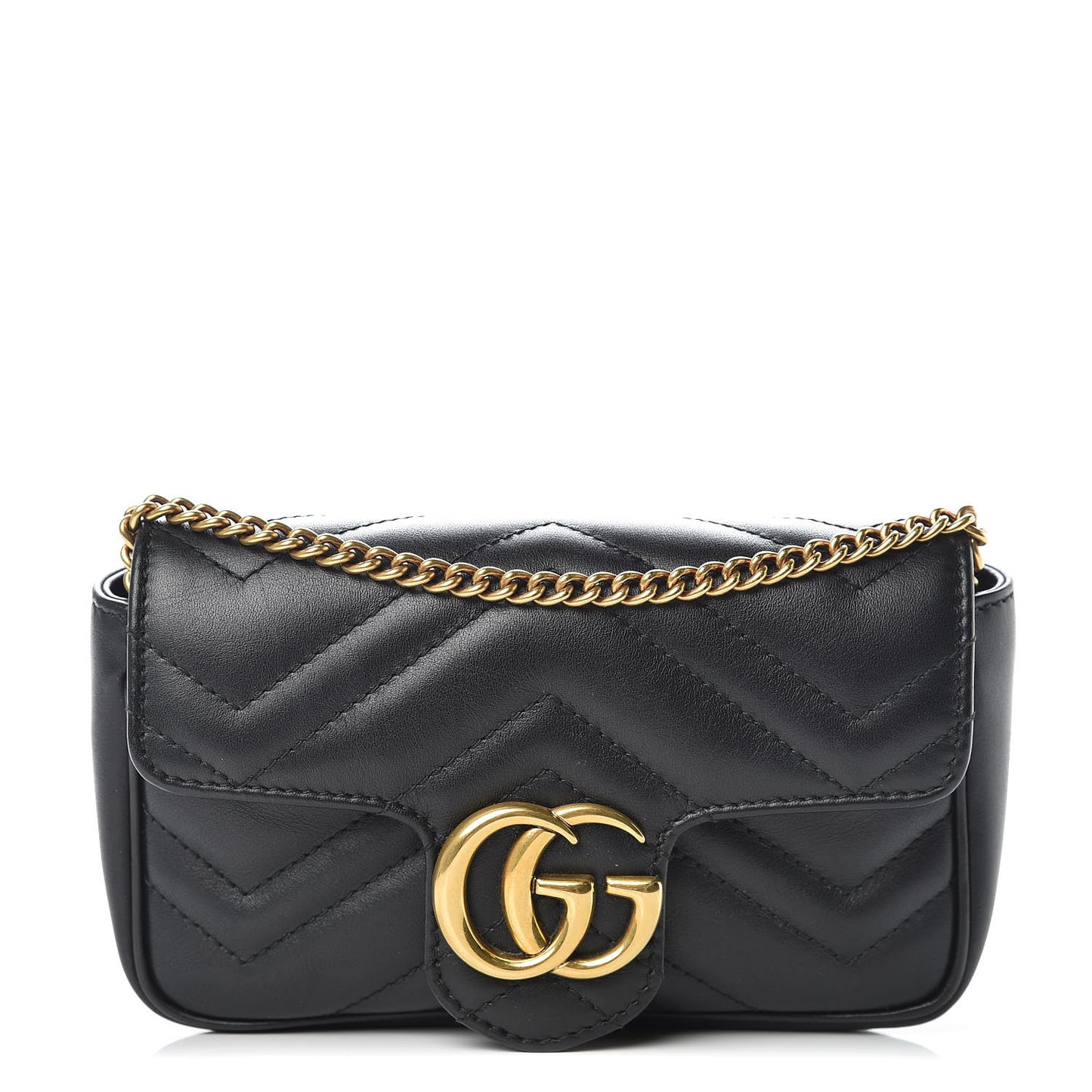 Calfskin Matelasse Super Mini GG Marmont Shoulder Bag Black