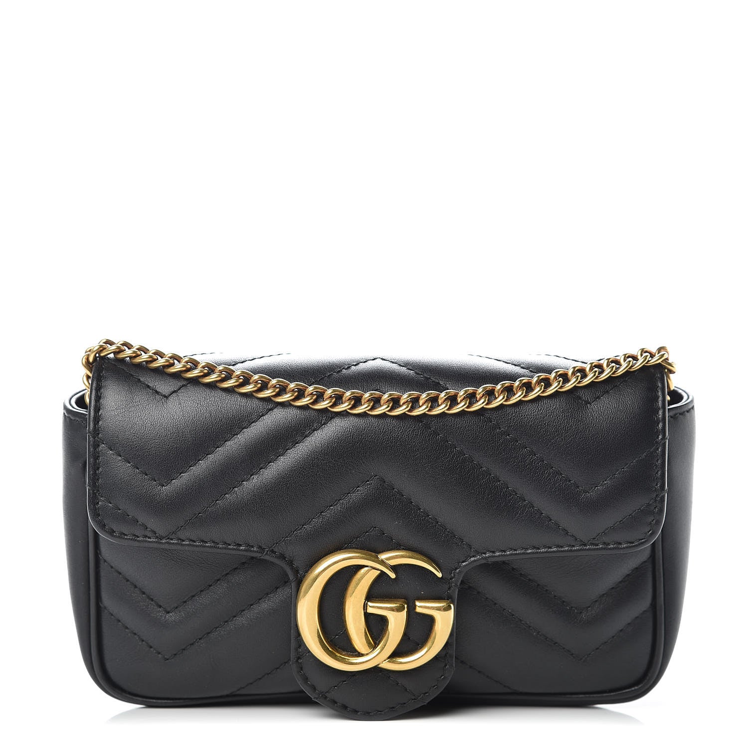 Gucci Calfskin Matelasse Super Mini GG Marmont Shoulder Bag Black 1 of 10