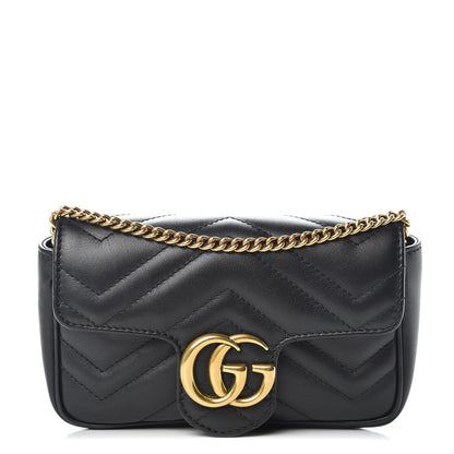 Gucci Calfskin Matelasse Super Mini GG Marmont Shoulder Bag Black 1 of 10