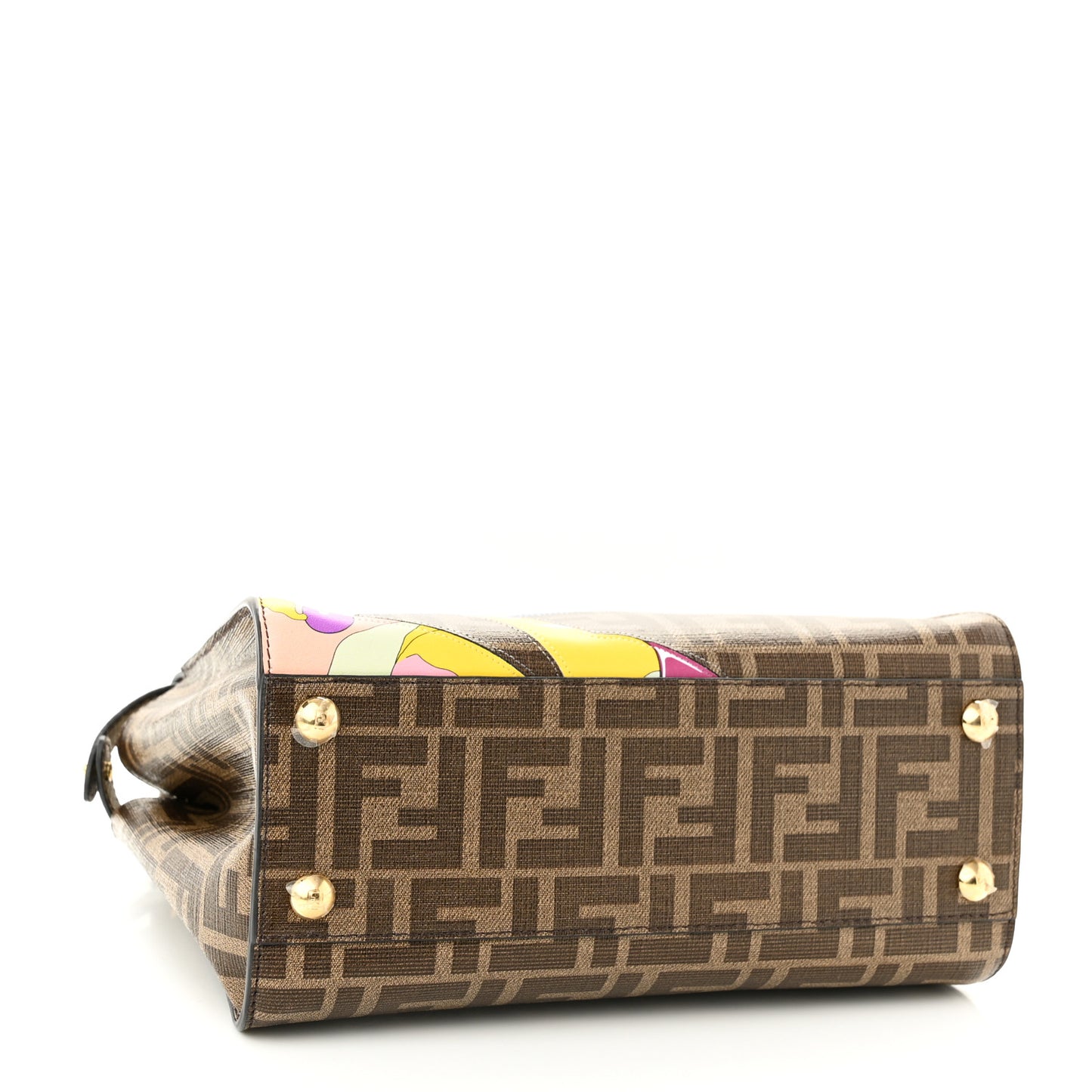 Glazed Fabric Vitello FF 1974 Hairdo Girls Inlay Mini Peekaboo Iconic Satchel Mogano Panna Multicolor