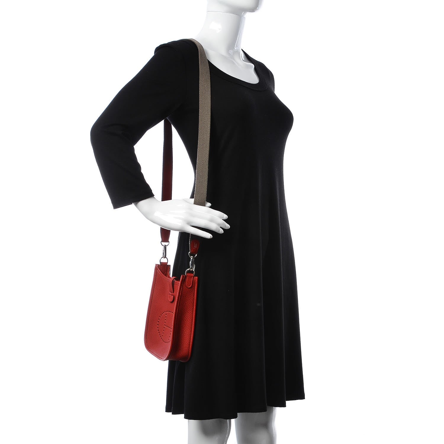 Hermes Taurillon Clemence Amazone Evelyne TPM Rouge Casaque Etain 2 of 7