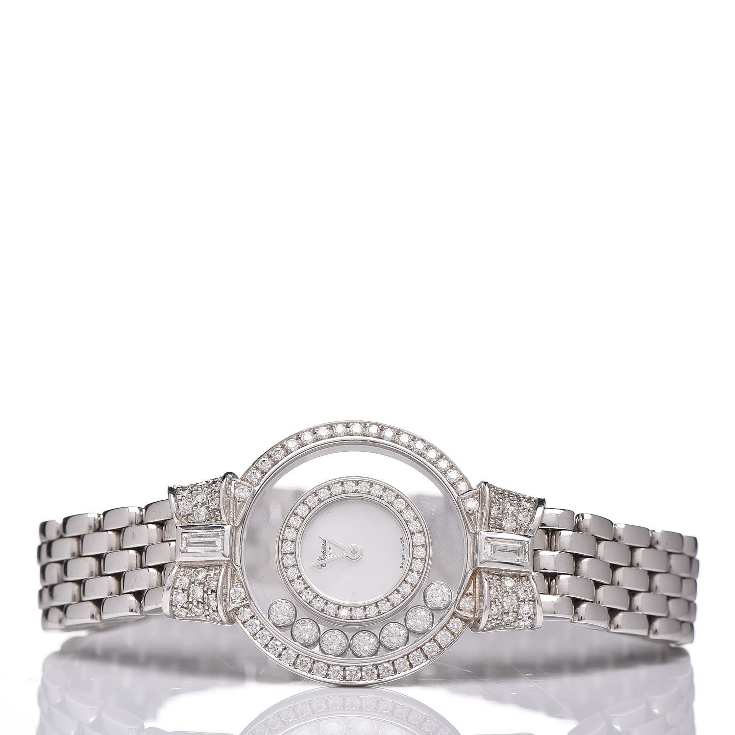 Chopard 18K White Gold Diamond Pave Bezel 24mm Happy Diamonds Icons Bow Tie Quartz Watch 3 of 6