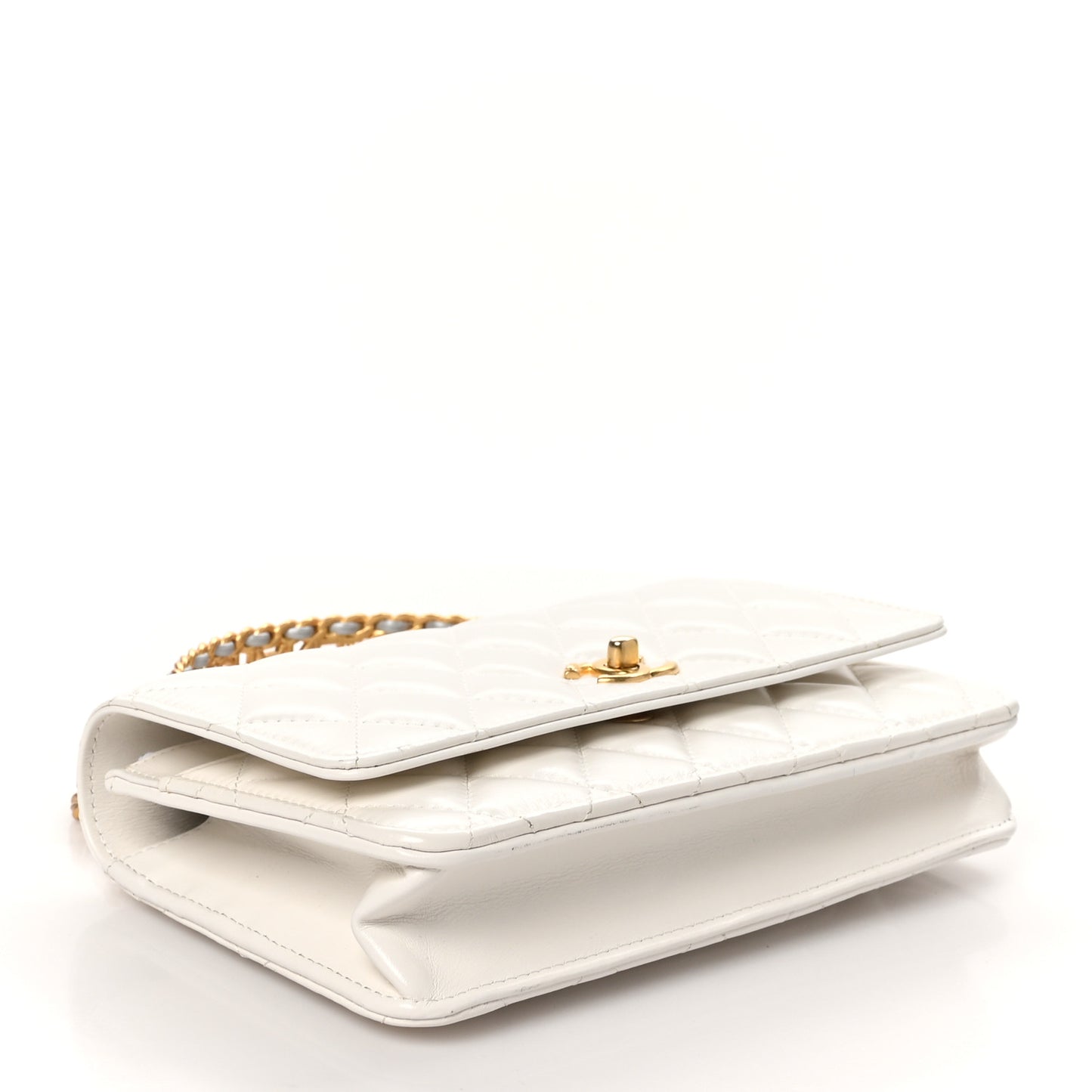 Shiny Calfskin Quilted Multicolor Top Handle Wallet On Chain WOC White