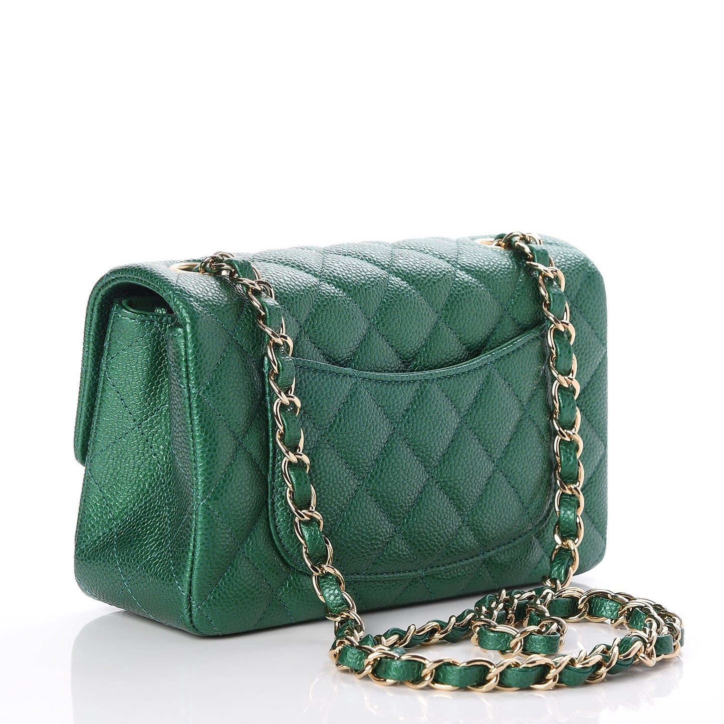 Metallic Caviar Quilted Mini Rectangular Flap Green