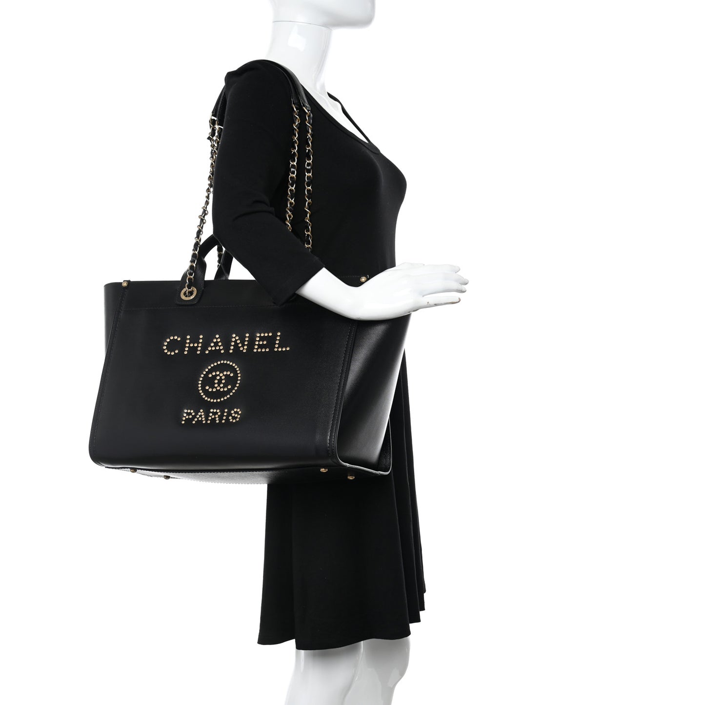 Caviar Medium Studded Deauville Tote Black
