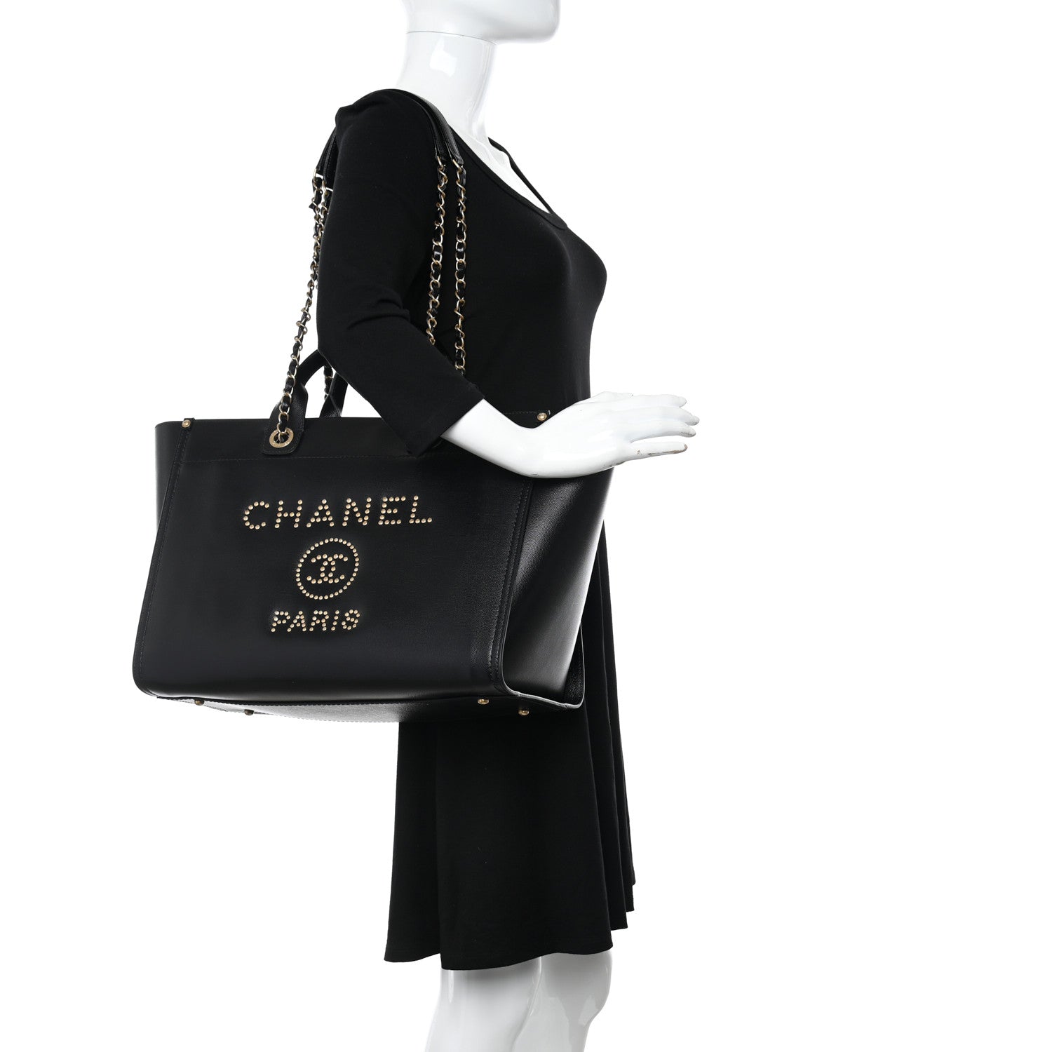 Chanel Caviar Medium Studded Deauville Tote Black 2 of 13