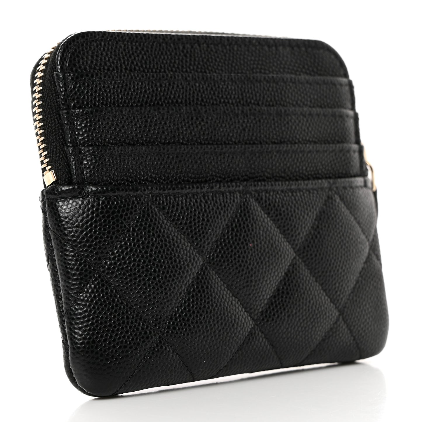 Caviar Quilted Crystal Zip Card Holder Wallet Black