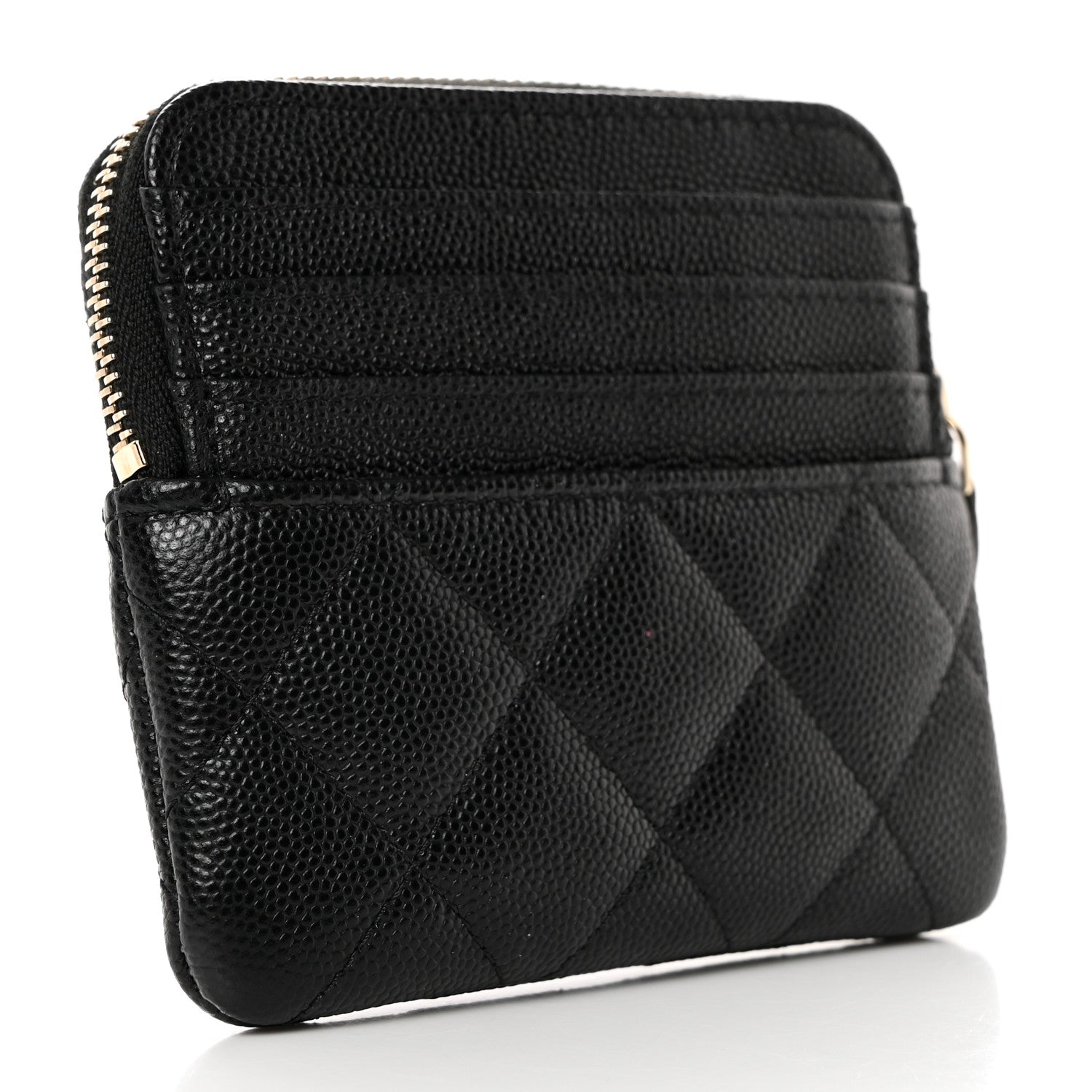 Chanel Caviar Quilted Crystal Zip Card Holder Wallet Black 3 of 8