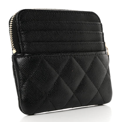 Chanel Caviar Quilted Crystal Zip Card Holder Wallet Black 3 of 8