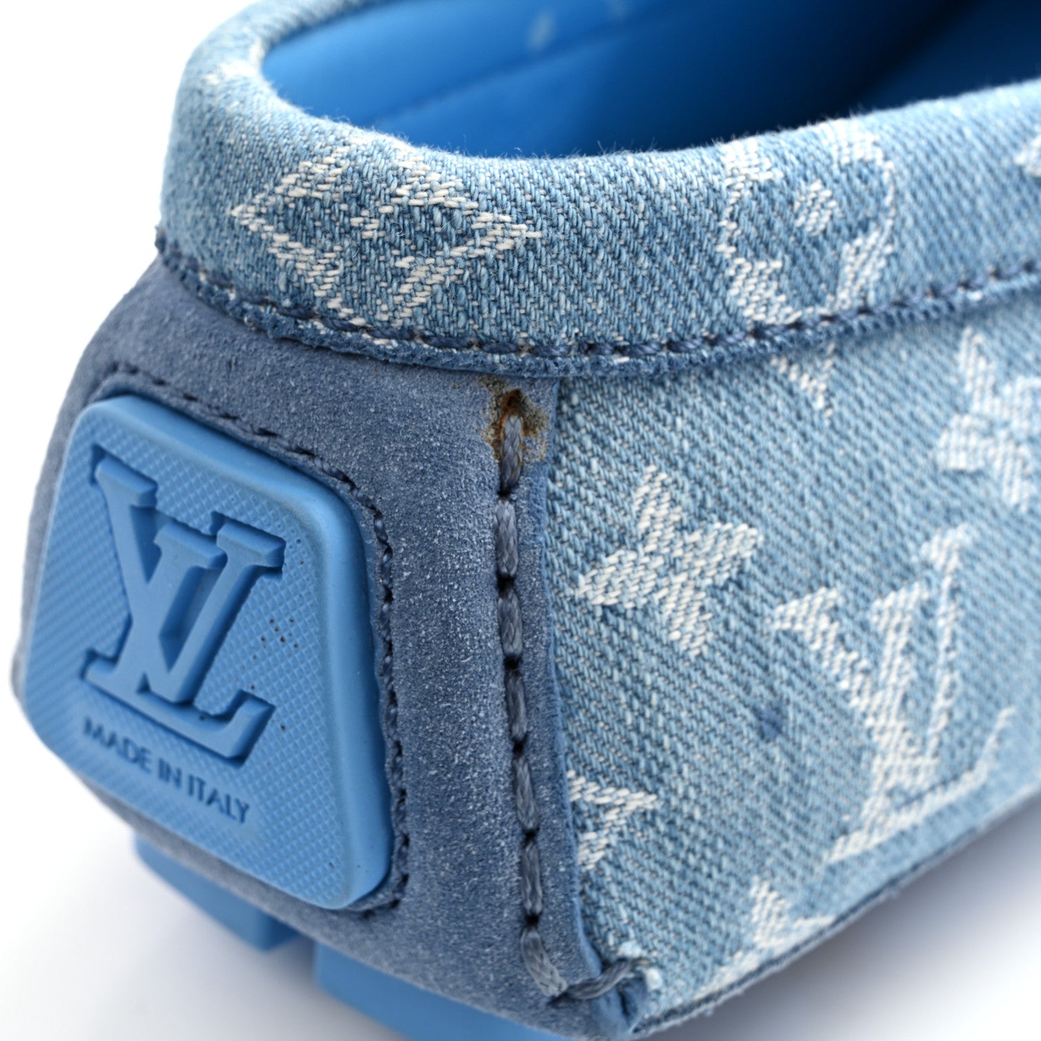 Louis Vuitton Monogram Denim Mens Driver Moccasin Loafers 8 Blue 9 of 10