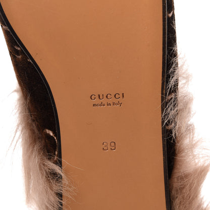 Gucci Velvet GG Monogram Fur Womens Princetown Slippers 39 Brown Black Natural 9 of 10