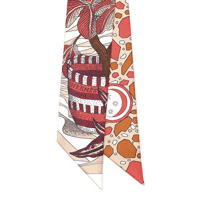 Hermes Silk La Danse Des Amazones Twilly Beige Corail Brun 2 of 4