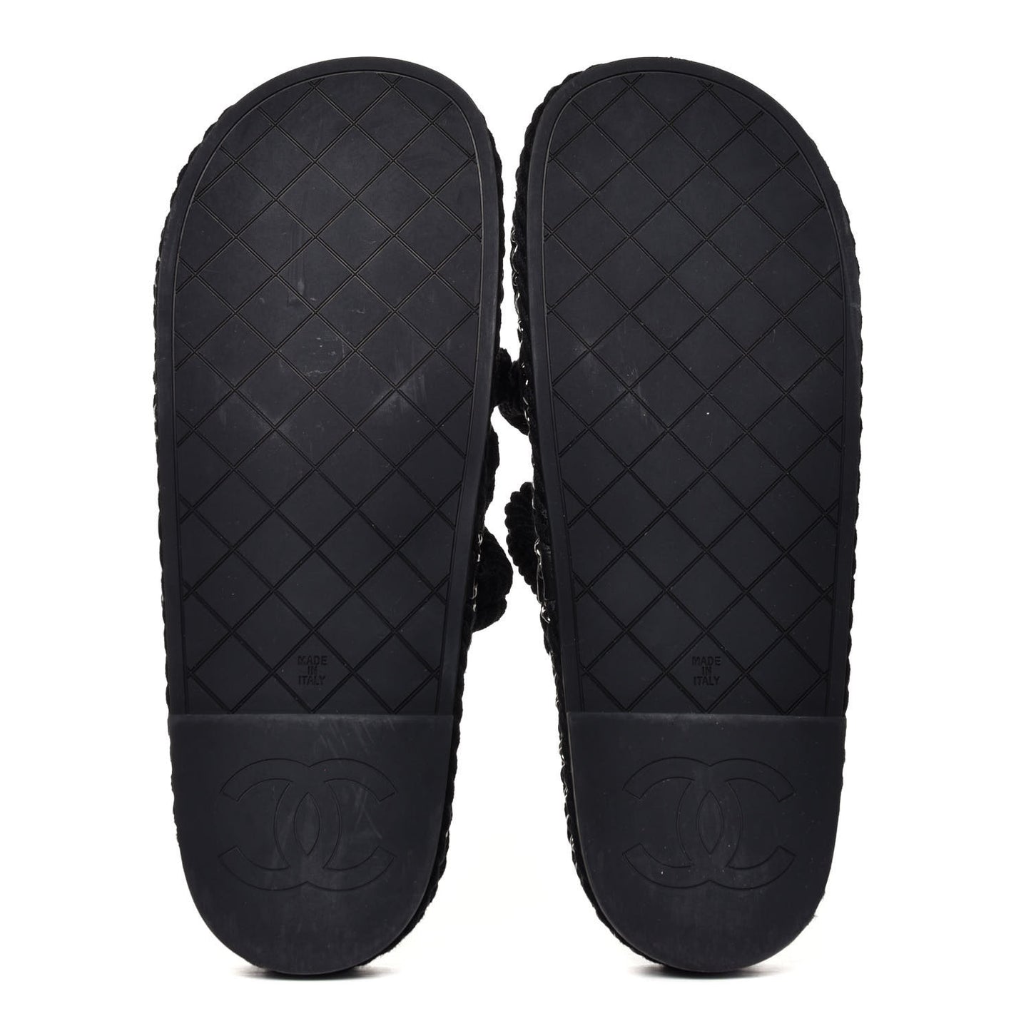 Cord Lambskin Chain Slide Sandals 39 Black