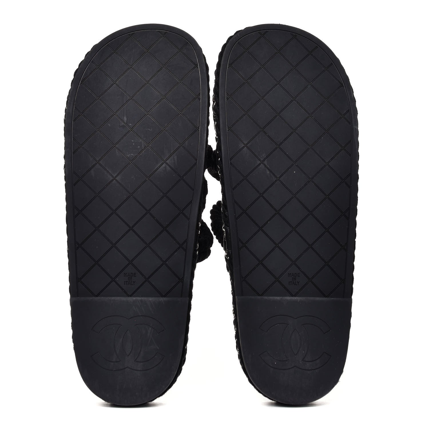 Chanel Cord Lambskin Chain Slide Sandals 39 Black 6 of 6