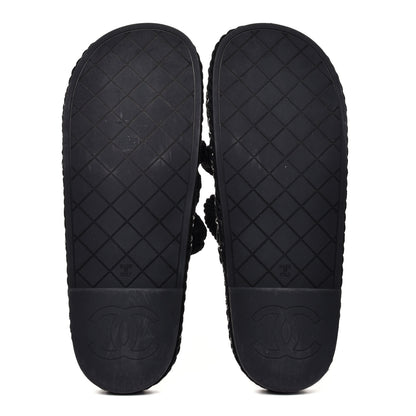 Chanel Cord Lambskin Chain Slide Sandals 39 Black 6 of 6