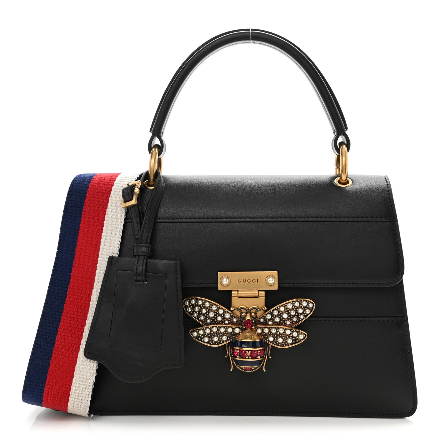 Calfskin Sylvie Web Small Queen Margaret Top Handle Bag Black
