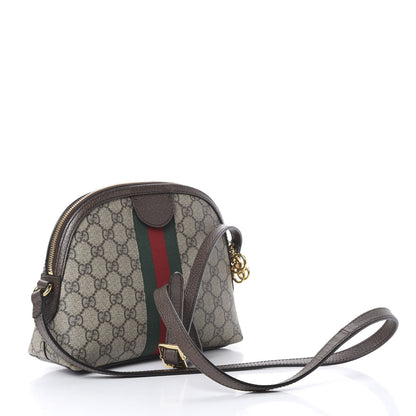 Gucci GG Supreme Monogram Textured Dollar Calfskin Web Small Ophidia Dome Shoulder Bag Beige Ebony New Acero 2 of 14