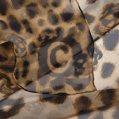Alexander McQueen Silk Chiffon Leopard Skull Scarf Brown 4 of 8
