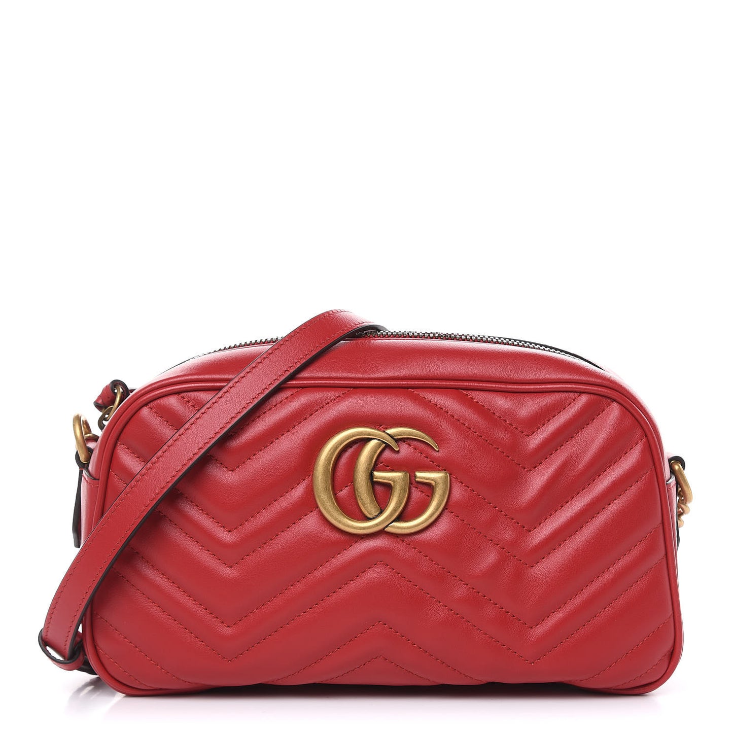 Calfskin Matelasse Small GG Marmont Chain Shoulder Bag Hibiscus Red