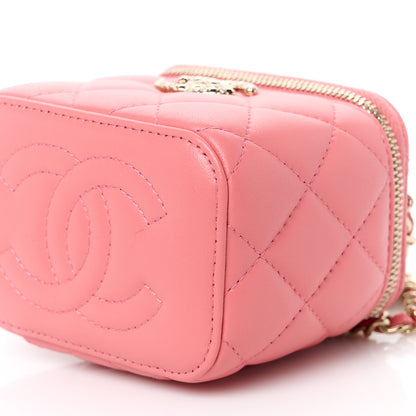 Chanel Lambskin Quilted Crystal Top Handle Mini Vanity Case With Chain Coral 10 of 11