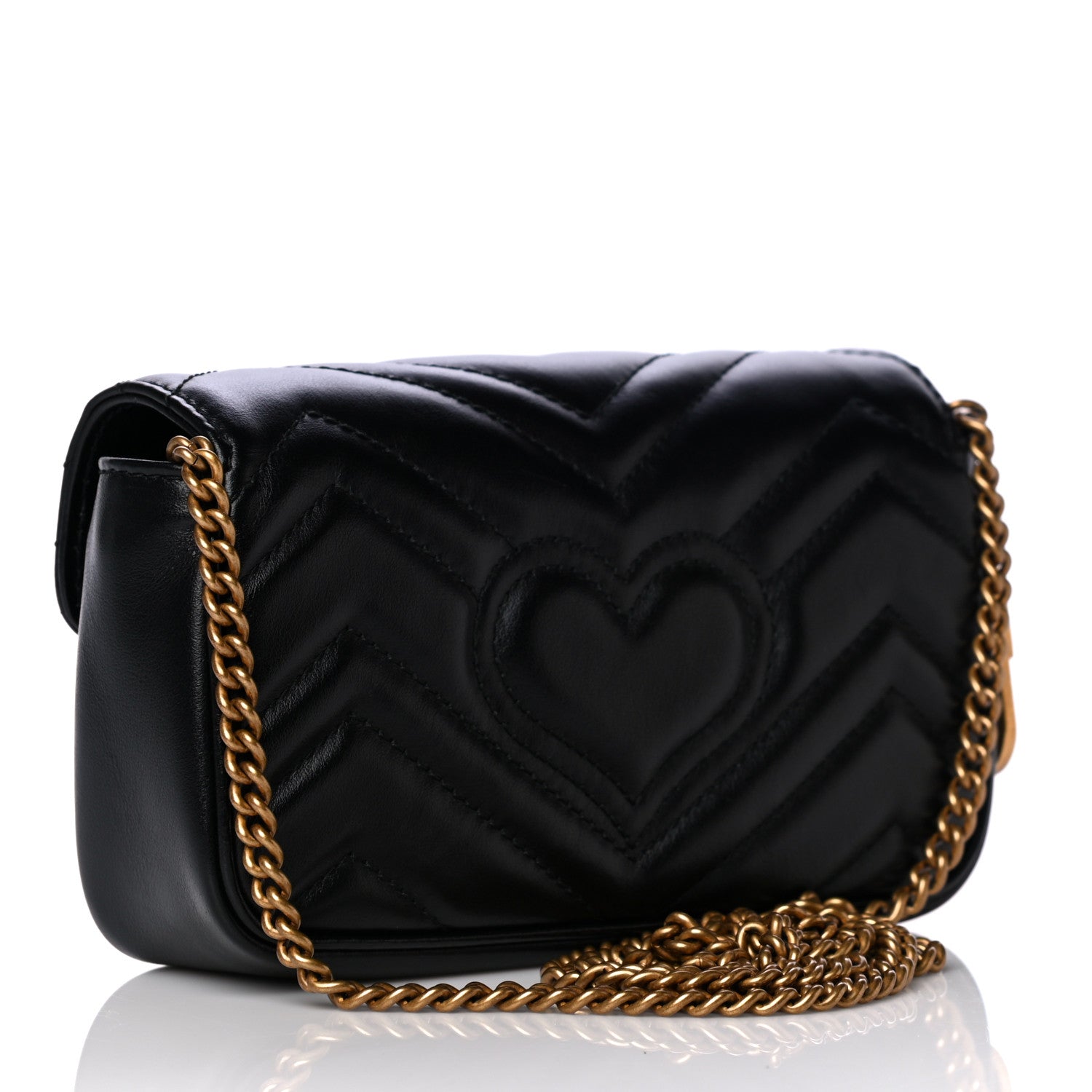 Gucci Calfskin Matelasse Super Mini GG Marmont Shoulder Bag Black 2 of 13