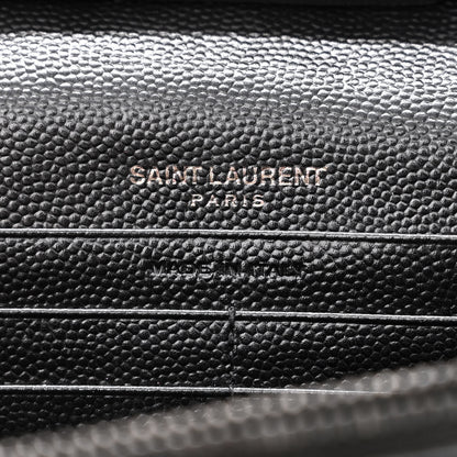 Saint Laurent Grain De Poudre Matelasse Chevron Monogram Monochrome Chain Wallet Black 6 of 13