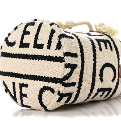 Celine All Over Textile Calfskin Striped Teen Drawstring Bag White Black 5 of 8