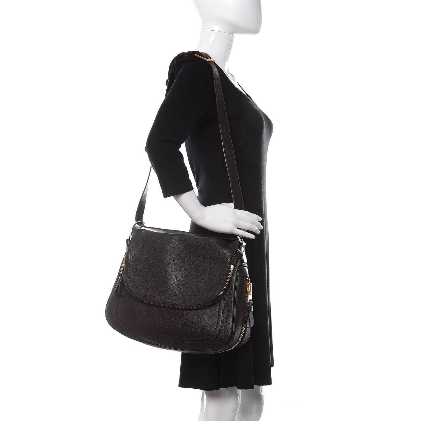 Pebbled Calfskin Large Jennifer Dark Brown