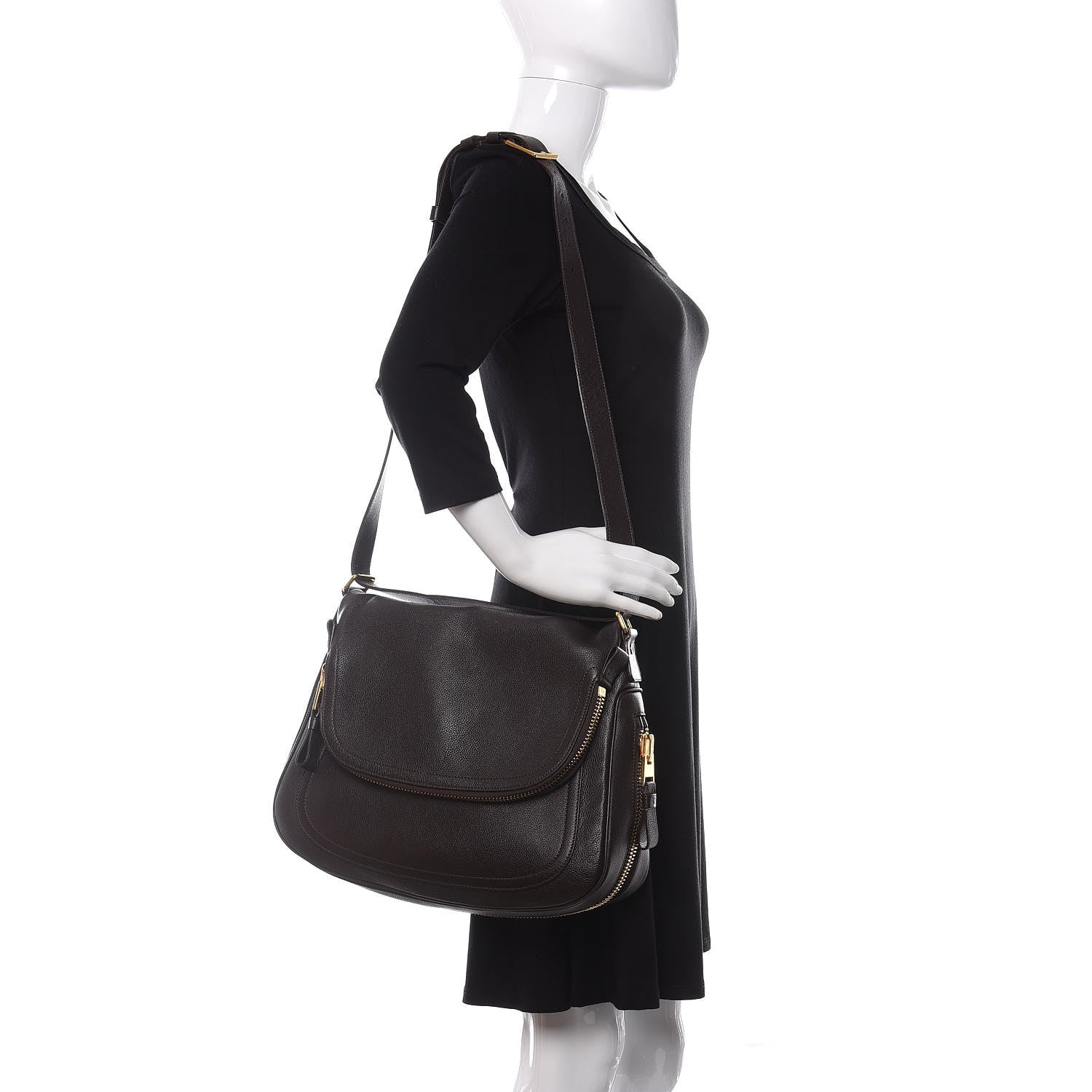 Tom Ford Pebbled Calfskin Large Jennifer Dark Brown 2 of 15