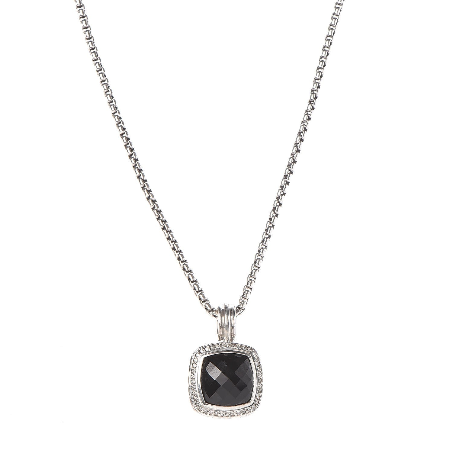 David Yurman Sterling Silver Diamond Black Onyx 14mm Albion Pendant Necklace 1 of 6
