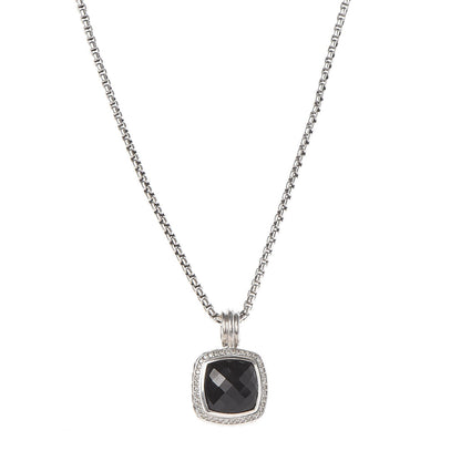 David Yurman Sterling Silver Diamond Black Onyx 14mm Albion Pendant Necklace 1 of 6