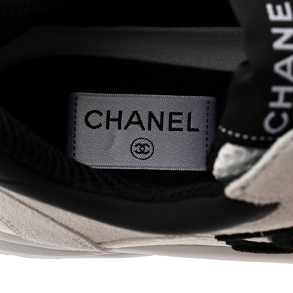 Chanel Mesh Suede Calfskin Grained Calfskin Womens CC Sneakers 39.5 White Black 6 of 9