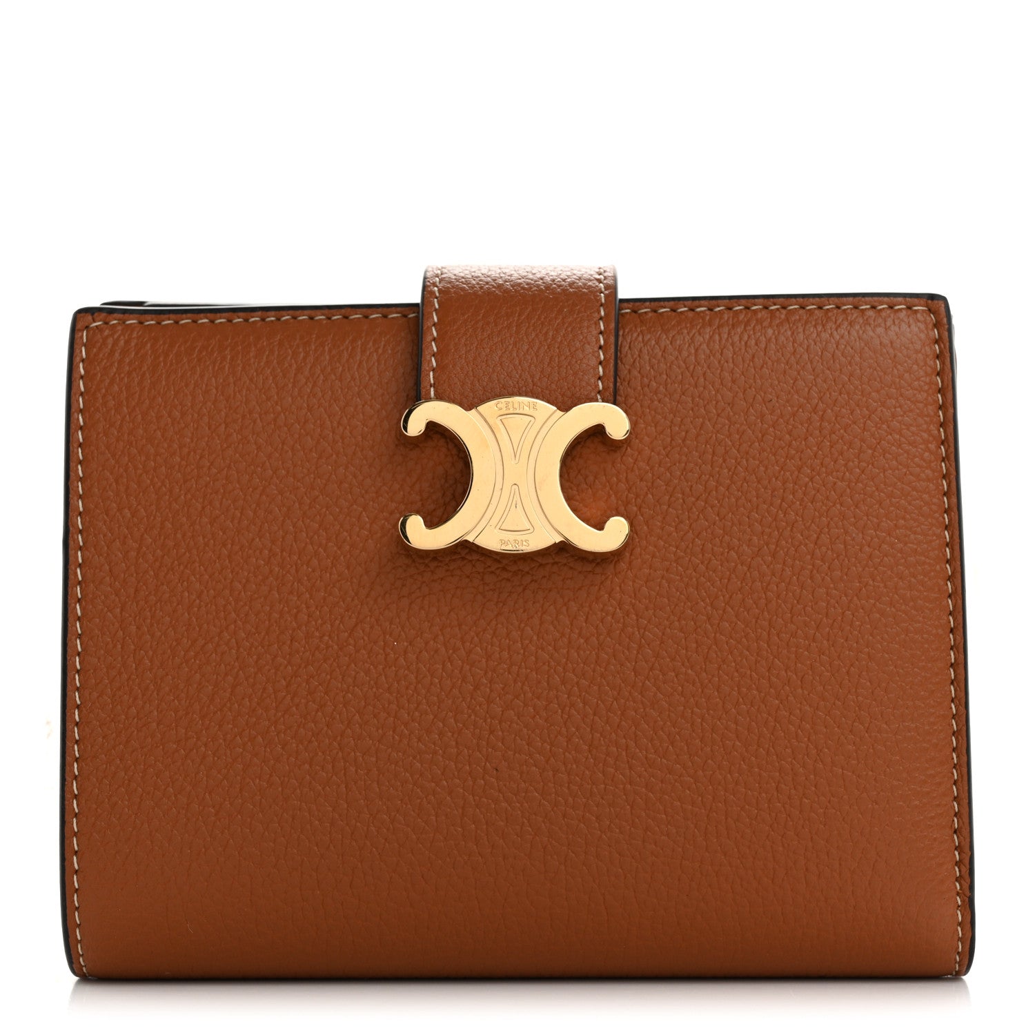 Celine Grained Calfskin Triomphe Medium Strap Nino Wallet Tan 1 of 10