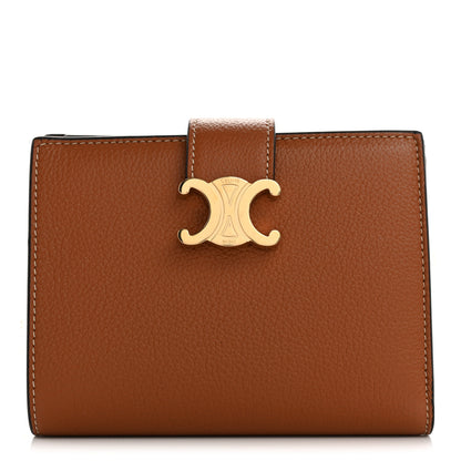Celine Grained Calfskin Triomphe Medium Strap Nino Wallet Tan 1 of 10