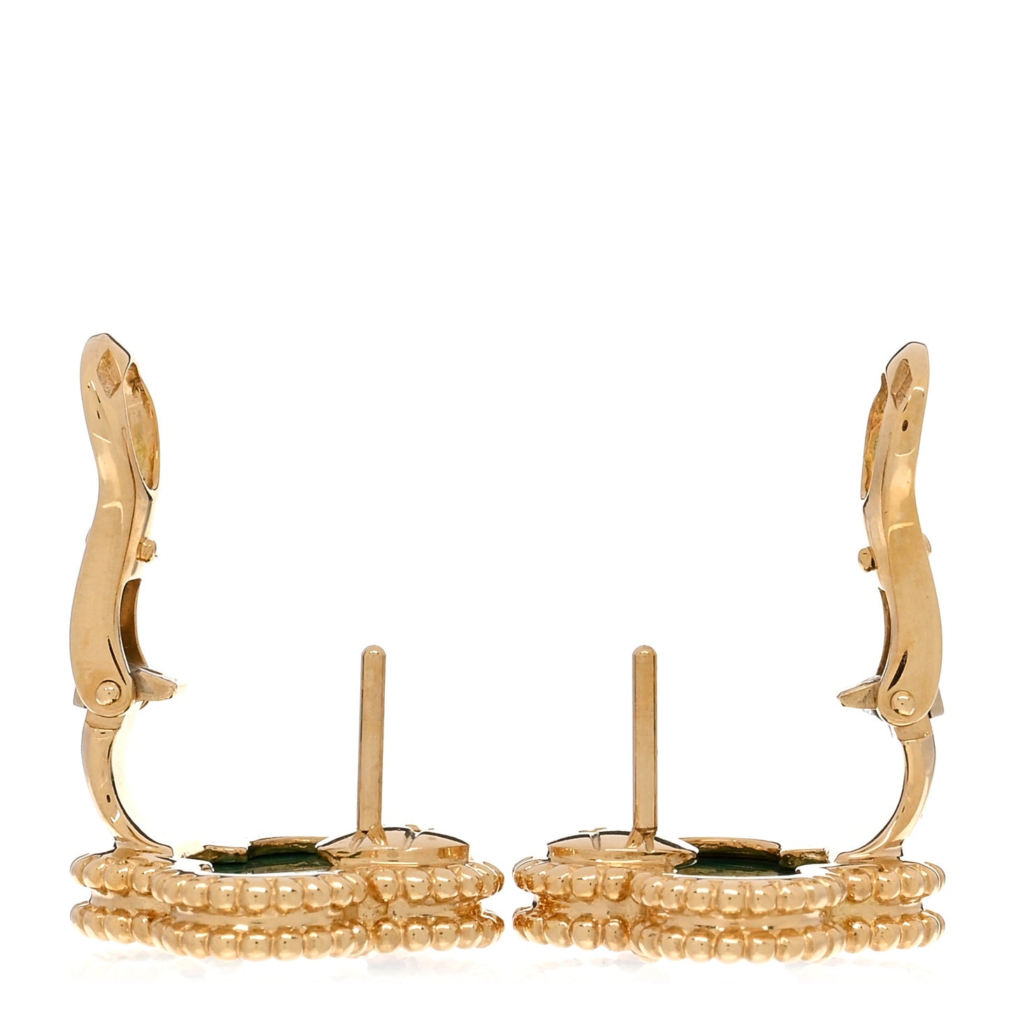 18K Yellow Gold Malachite Vintage Alhambra Earrings