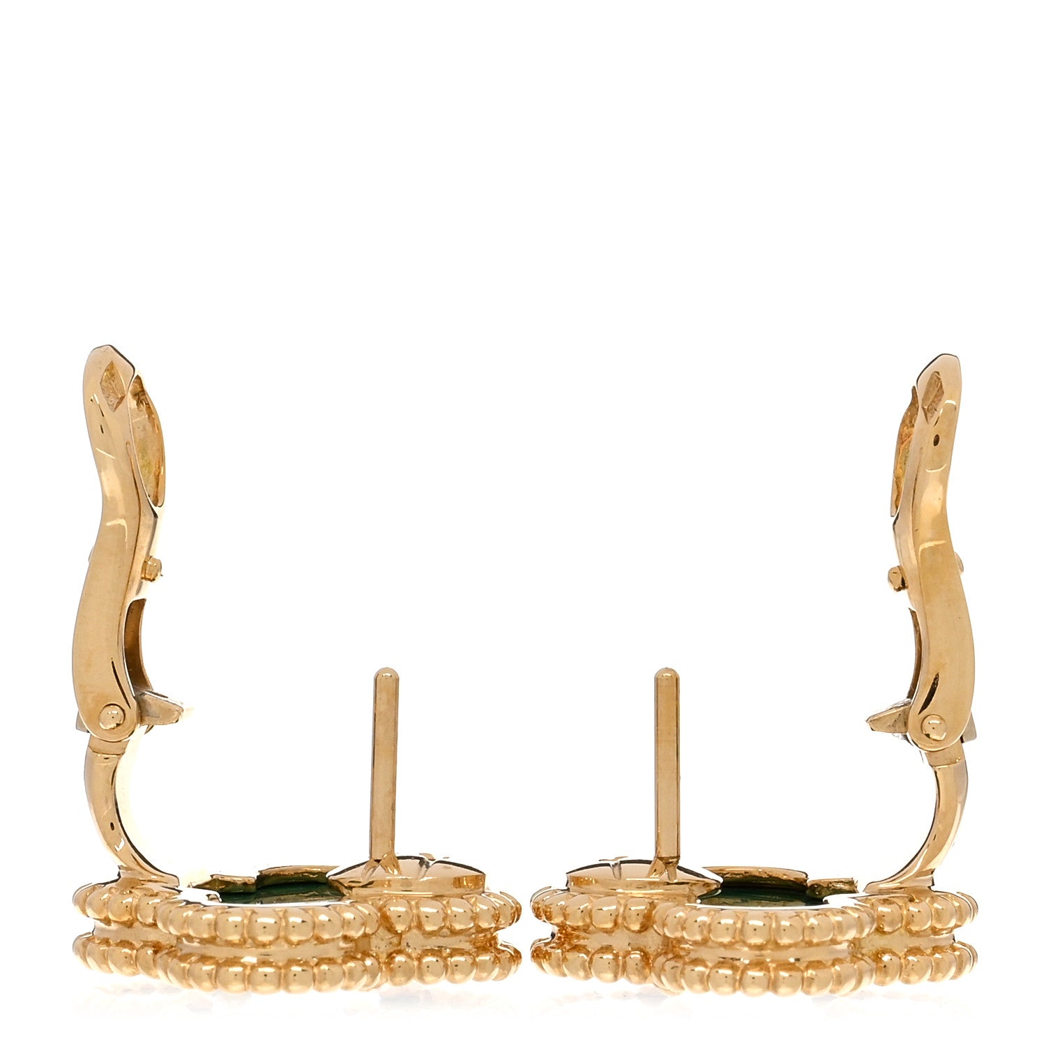 Van Cleef & Arpels 18K Yellow Gold Malachite Vintage Alhambra Earrings 3 of 5