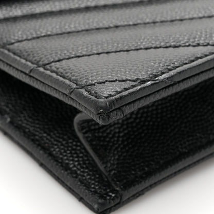 Saint Laurent Grain De Poudre Matelasse Chevron Monogram Monochrome Envelope Chain Wallet Black 17 of 20