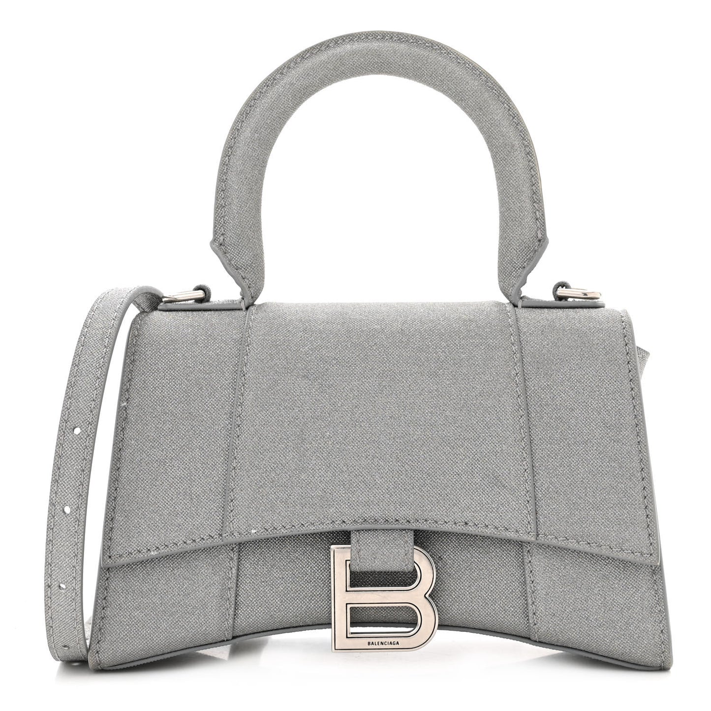 Sparkling Fabric Hourglass Top Handle Bag XS Silver