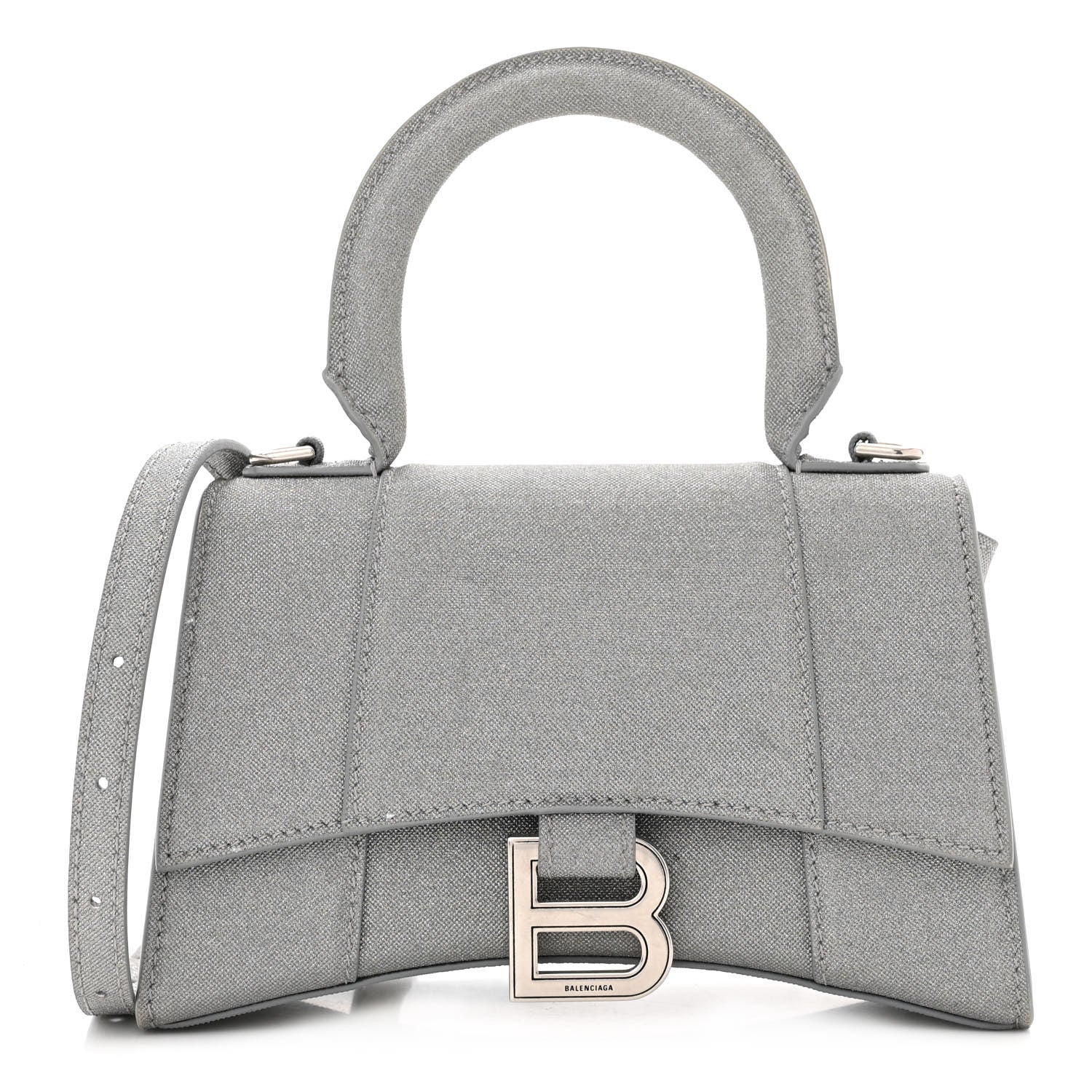 Balenciaga Sparkling Fabric Hourglass Top Handle Bag XS Silver 1 of 12