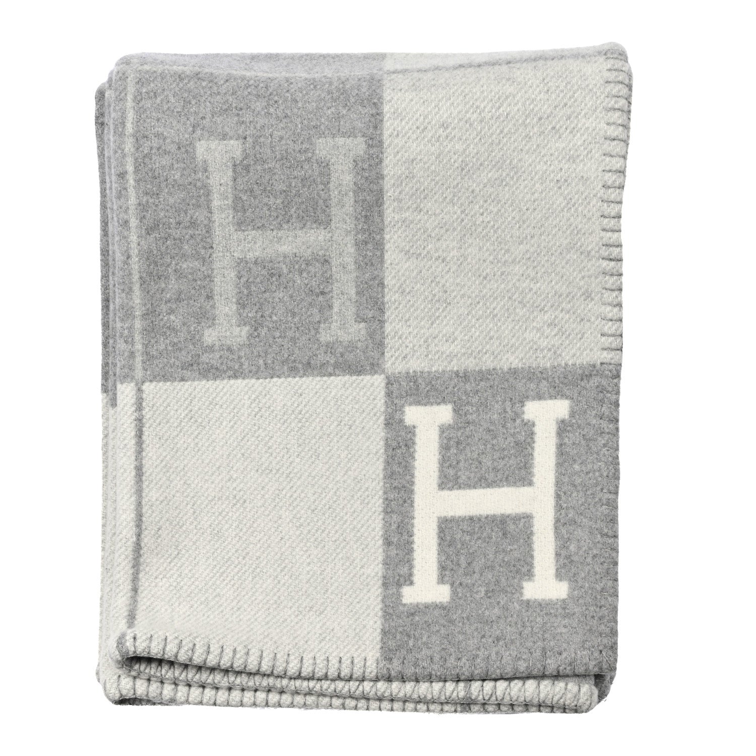 Hermes Wool Cashmere Avalon III Blanket Ecru Gris Clair 1 of 3