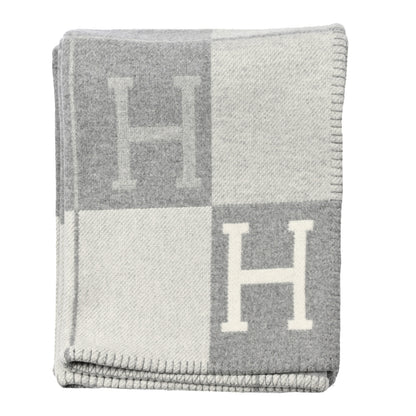 Hermes Wool Cashmere Avalon III Blanket Ecru Gris Clair 1 of 3