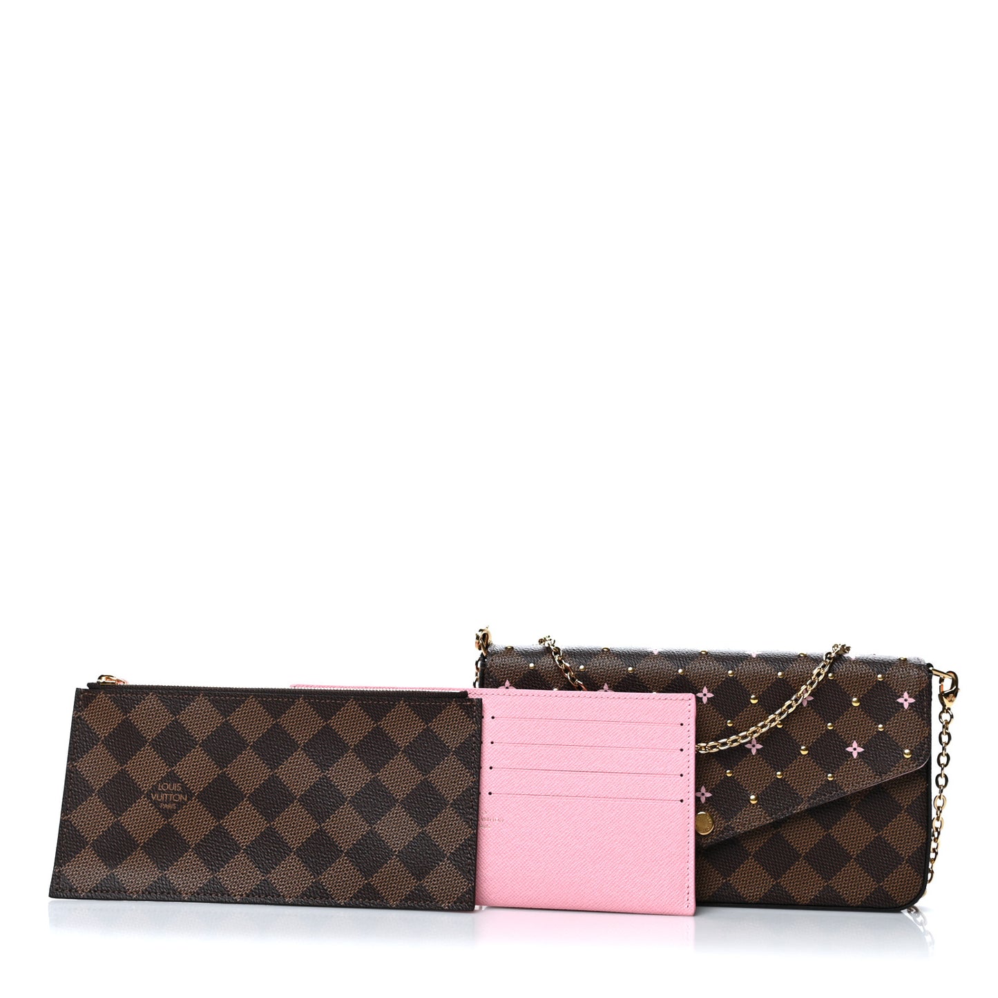 Damier Ebene Studded Pochette Felicie Chain Wallet