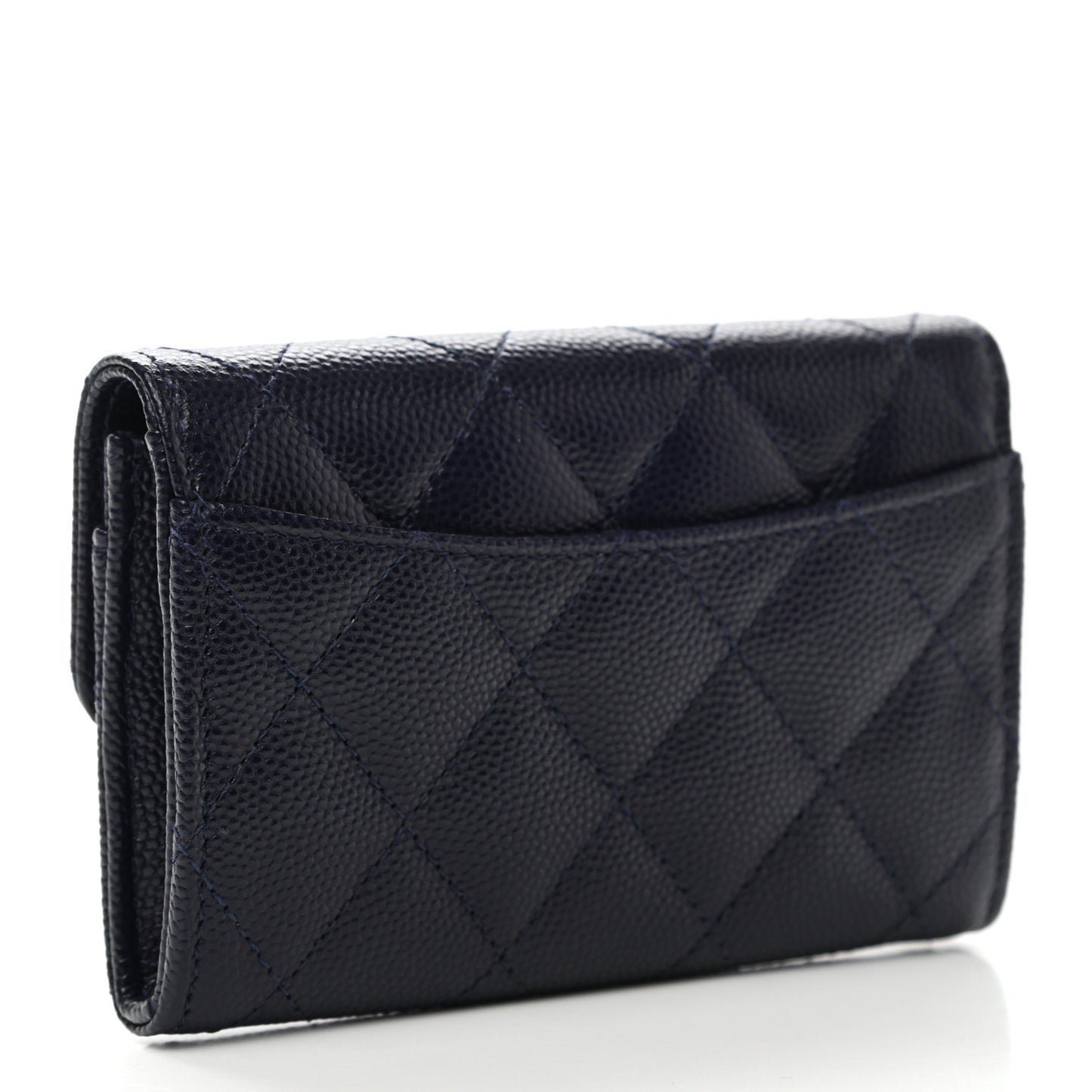 Caviar Quilted Flap Card Holder Wallet Dark Blue