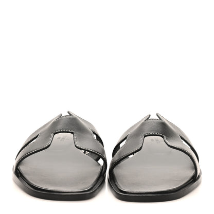 Hermes Box Calfskin Oran Sandals 39.5 Black 3 of 9