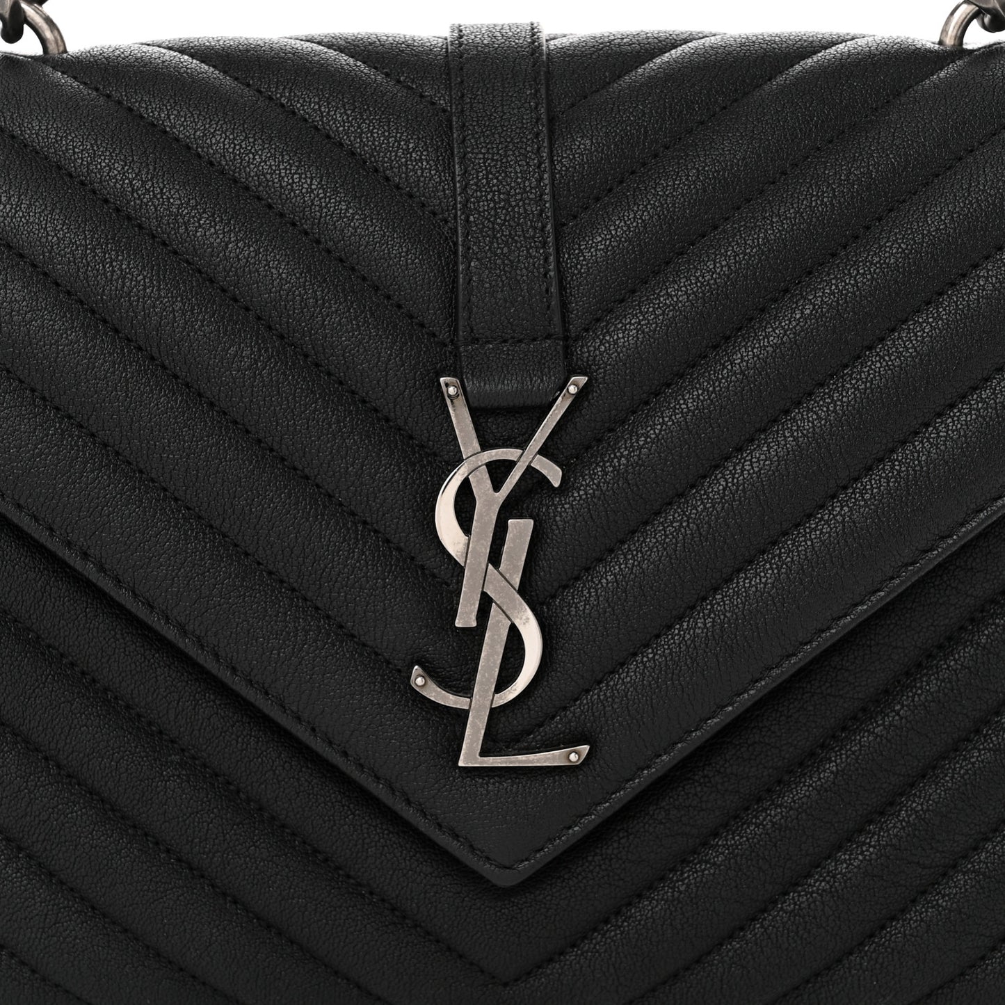 Sheepskin Matelasse Chevron Monogram Medium College Bag Black