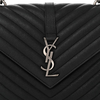 Saint Laurent Sheepskin Matelasse Chevron Monogram Medium College Bag Black 8 of 11